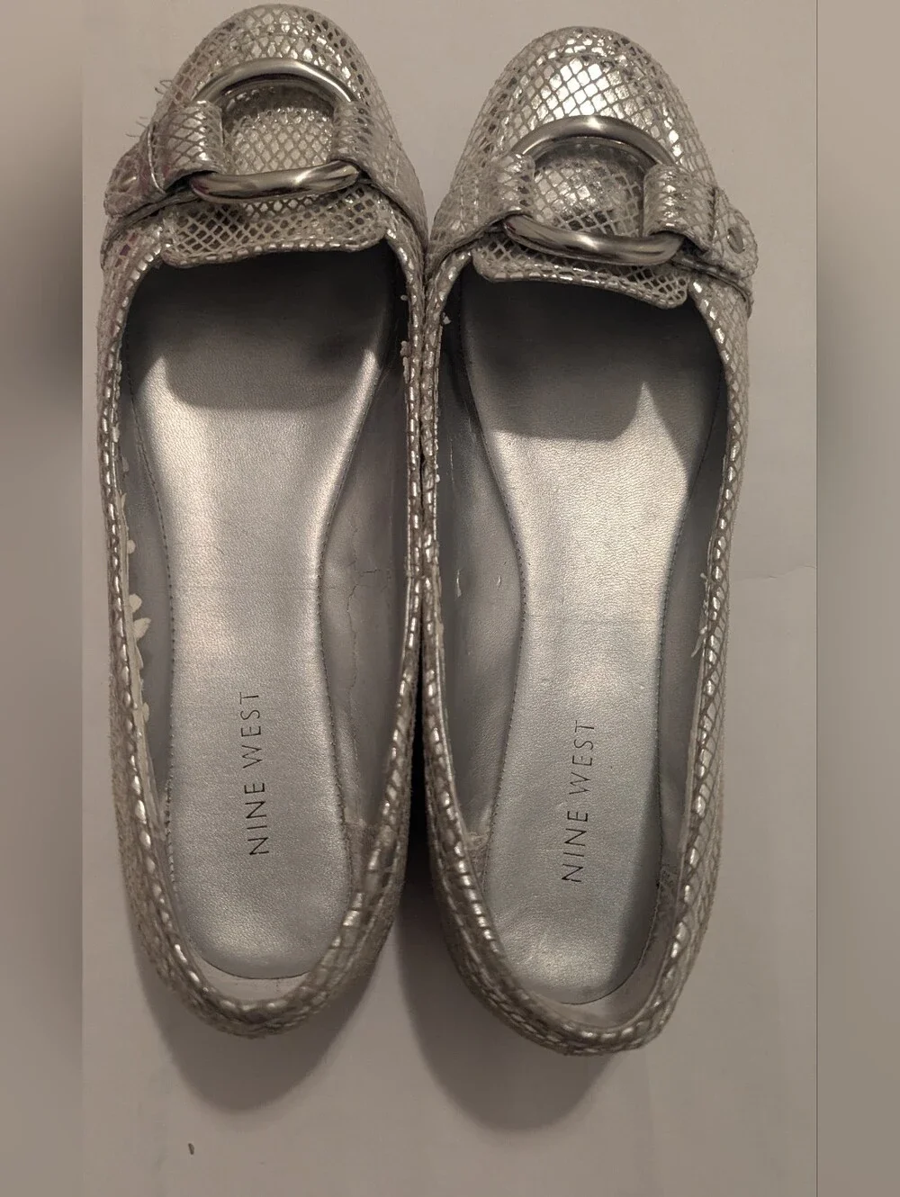 Nine West Silver Metallic Buckle Loafers